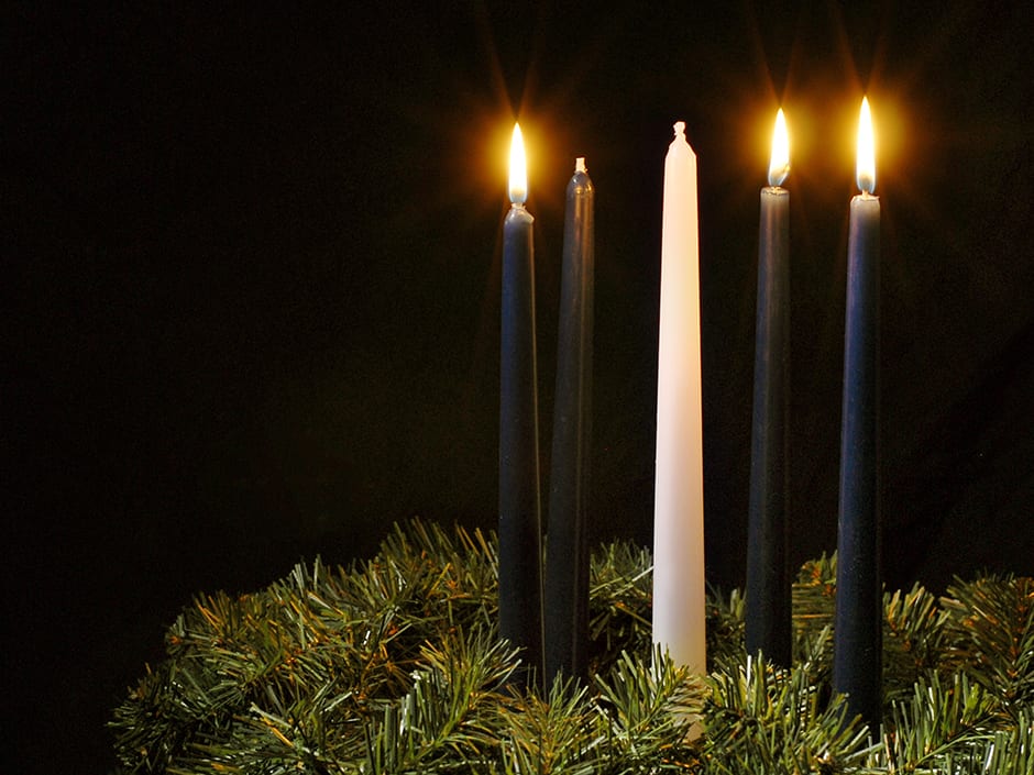 Advent wreath with three candles lit